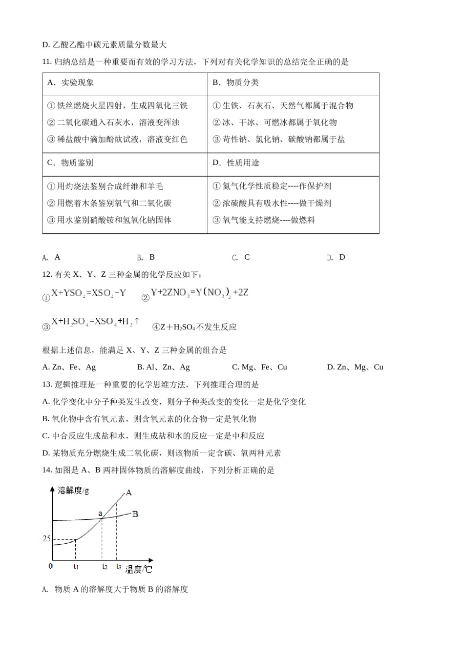 精品解析：山东省聊城市2021年中考化学试题（原卷版）.docx_第3页