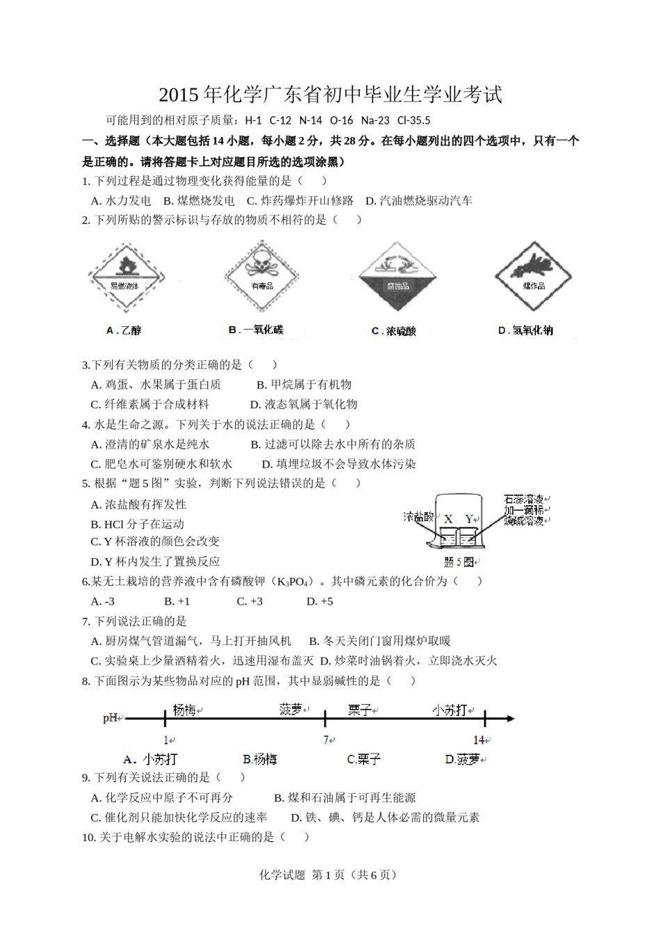 2015年广东省中考化学试题及答案.doc_第1页