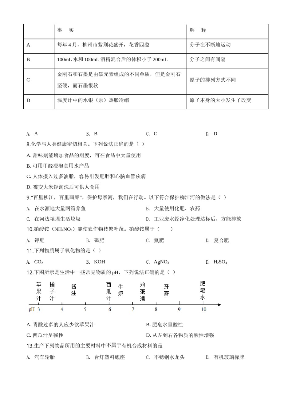 2019年广西柳州市中考化学试题（空白卷）.doc_第2页
