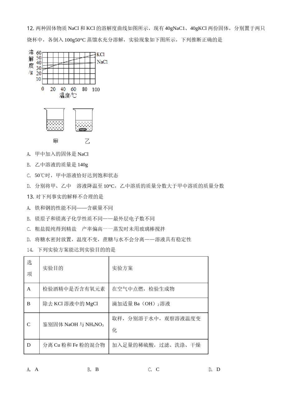 精品解析：江苏省盐城市2021年中考化学试题（原卷版）.doc_第3页