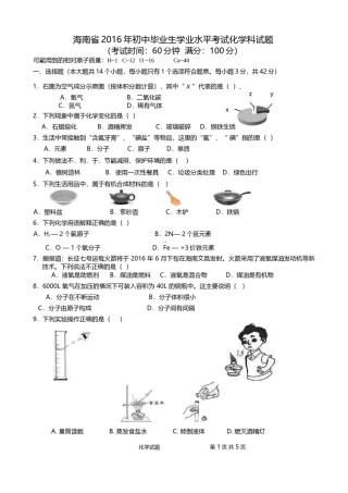 2016年海南中考化学试题及答案.doc
