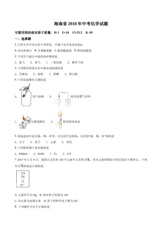 2018年海南中考化学试题及答案.doc