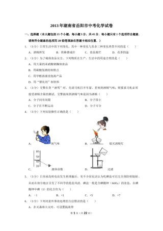 2013年湖南省岳阳市中考化学试卷（含解析版）.doc