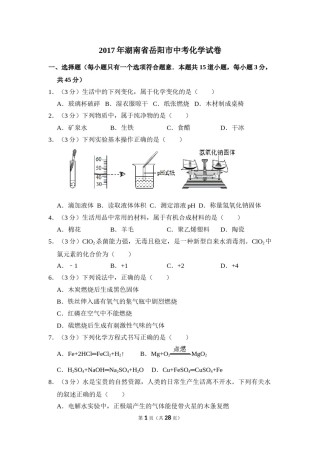 2017年湖南省岳阳市中考化学试卷（含解析版）.doc