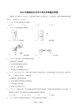 2019年湖南省永州市中考化学真题及答案.doc