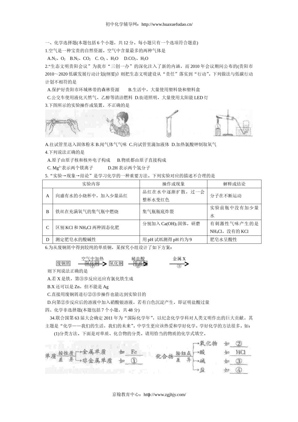 2011年贵州省贵阳市中考化学试卷及答案.doc_第1页