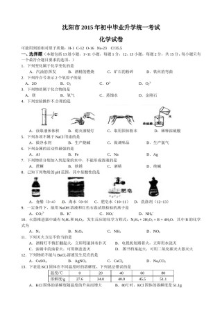 2015年辽宁省沈阳市中考化学试题及答案.doc