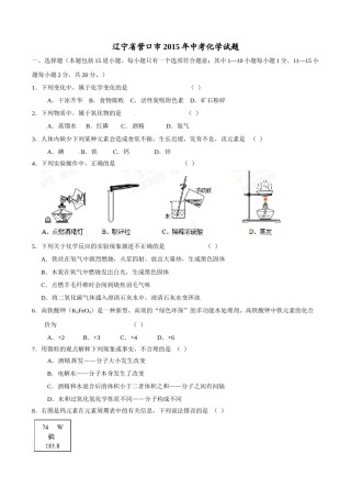 2015年辽宁省营口市中考化学试题（空白卷）.doc