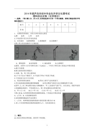 辽宁省葫芦岛市2014年中考理综（化学部分）试题（含答案）.doc