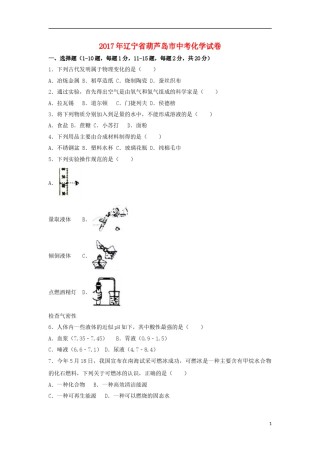 辽宁省葫芦岛市2017年中考化学真题试题（含解析）.DOC