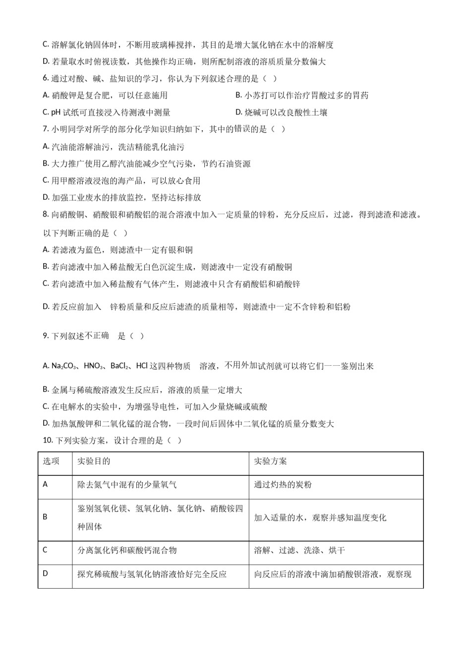 2018年辽宁省锦州市中考化学试题（空白卷）.doc_第2页