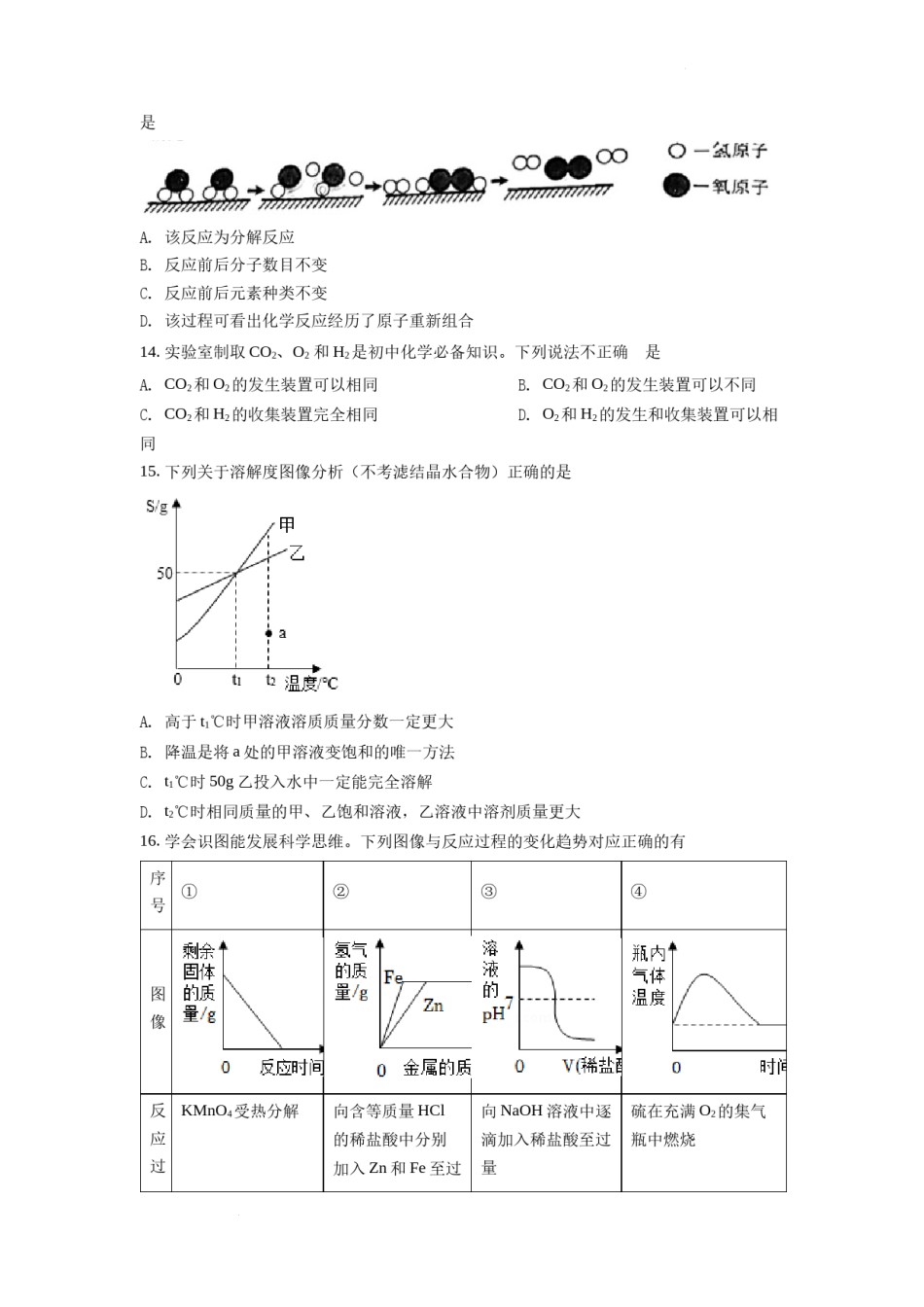 2022年重庆市中考化学A卷试卷(含答案).docx_第3页