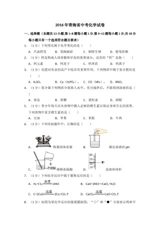 2016年青海省中考化学试卷（省卷）（含解析版）.doc