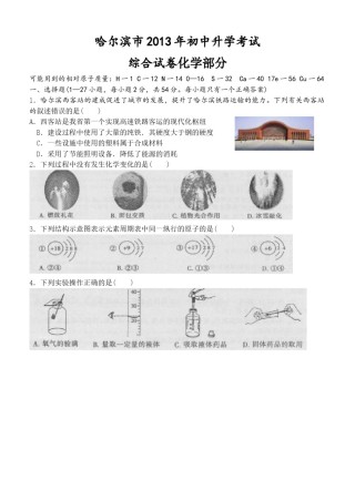 2013年哈尔滨市中考化学试题及答案.doc