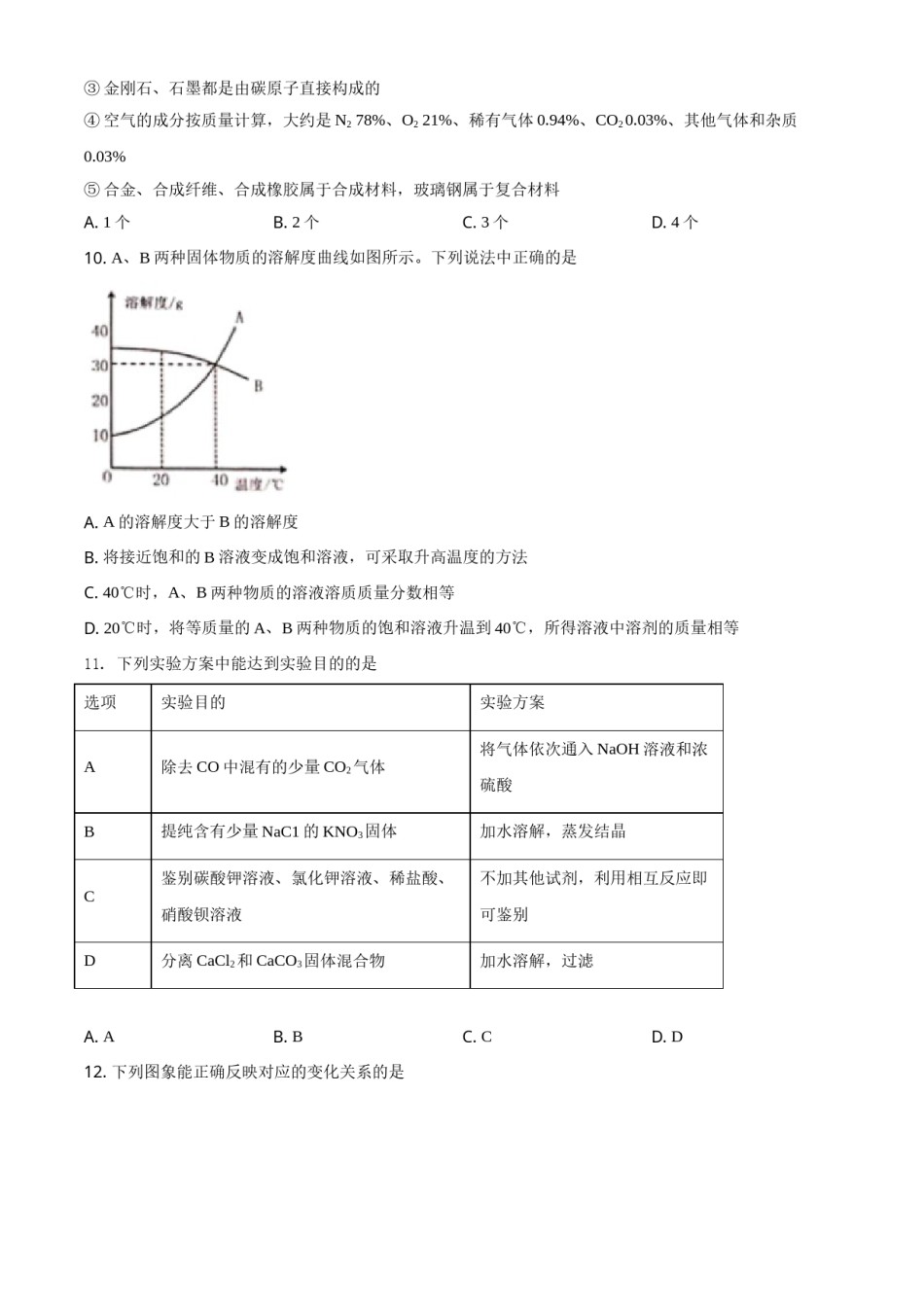 2021年黑龙江省绥化市中考化学试题 (原卷版).doc_第3页