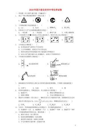 四川省自贡市2019年中考化学真题试题（含解析）.docx