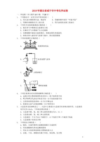湖北省咸宁市2019年中考化学真题试题（含解析）.docx