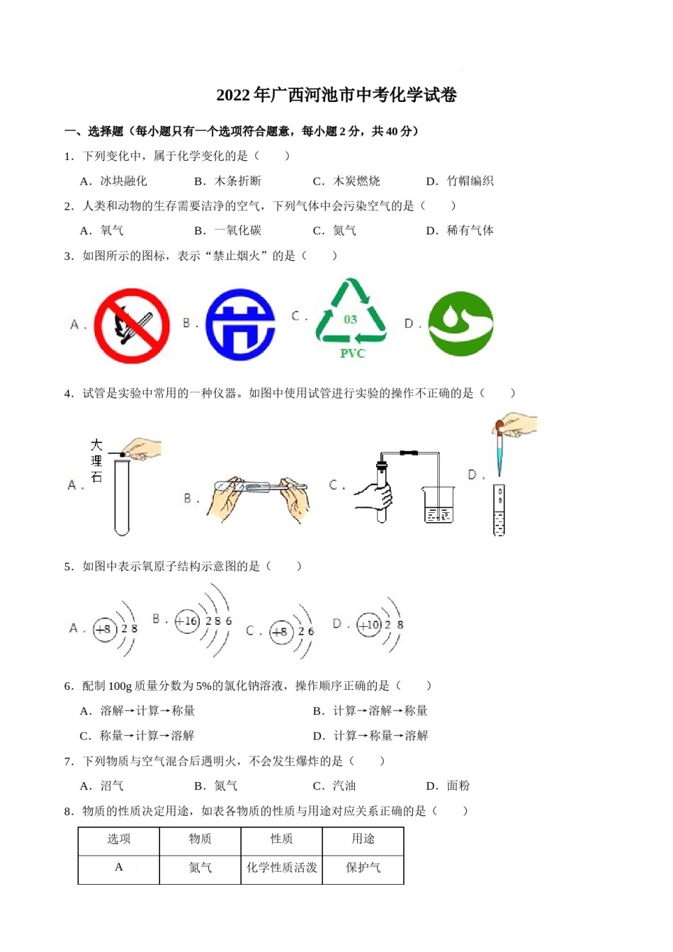 2022年广西河池市中考化学真题.docx_第1页