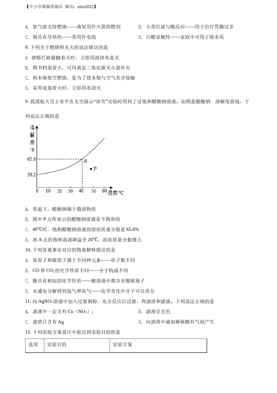 精品解析：2022年四川省内江市中考化学真题（原卷版）.docx_第2页