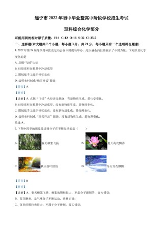 精品解析：2022年四川省遂宁市中考化学真题（解析版）.docx