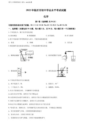 精品解析：2022年山东省临沂市中考化学真题（原卷版）.docx