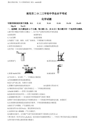 2023年四川省南充市中考化学真题.docx