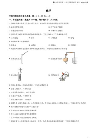 精品解析：2024年吉林省吉林市中考化学真题（原卷版）.docx