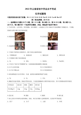 精品解析：2022年云南省中考化学真题（原卷版）.docx