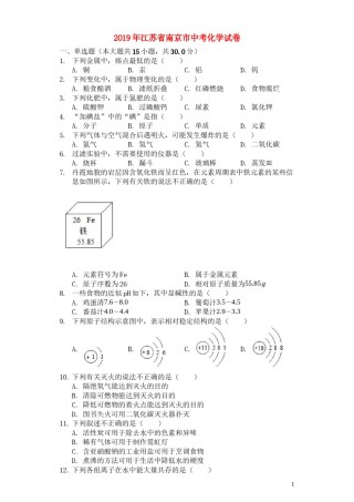 2019年南京中考化学试题及答案.docx