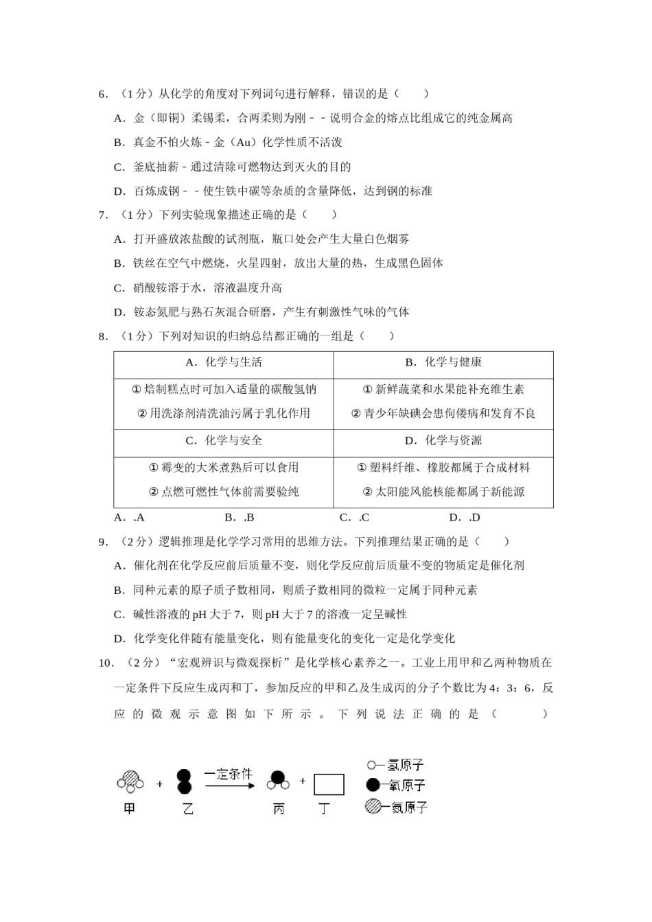 2019年辽宁省鞍山市中考化学试题（空白卷）.docx_第1页