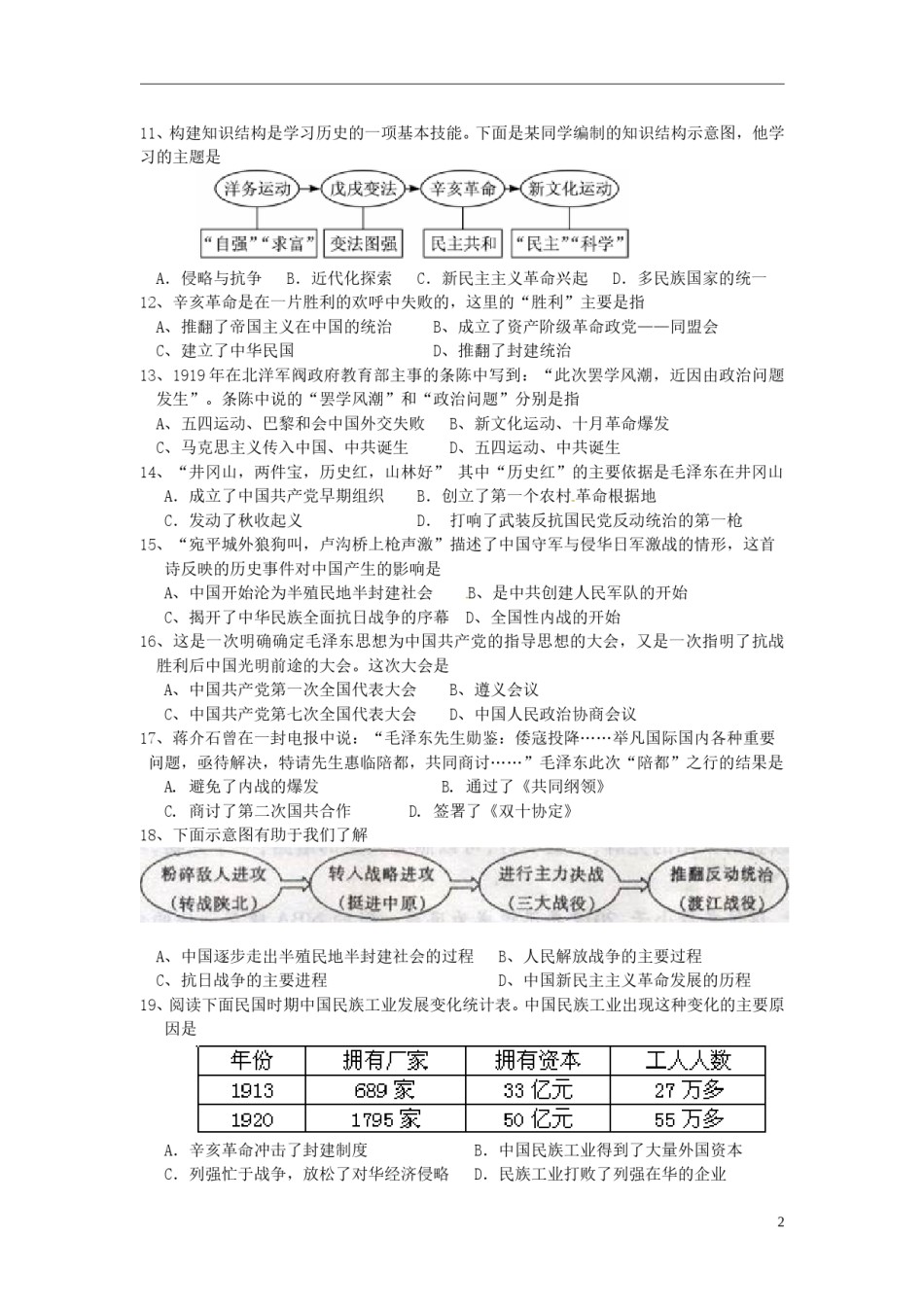 山东省泰安市2015年中考历史真题试题（含扫描答案）.doc_第2页
