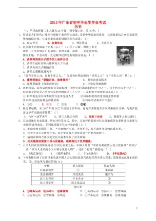 广东省2015年中考历史真题试题（含答案）.doc