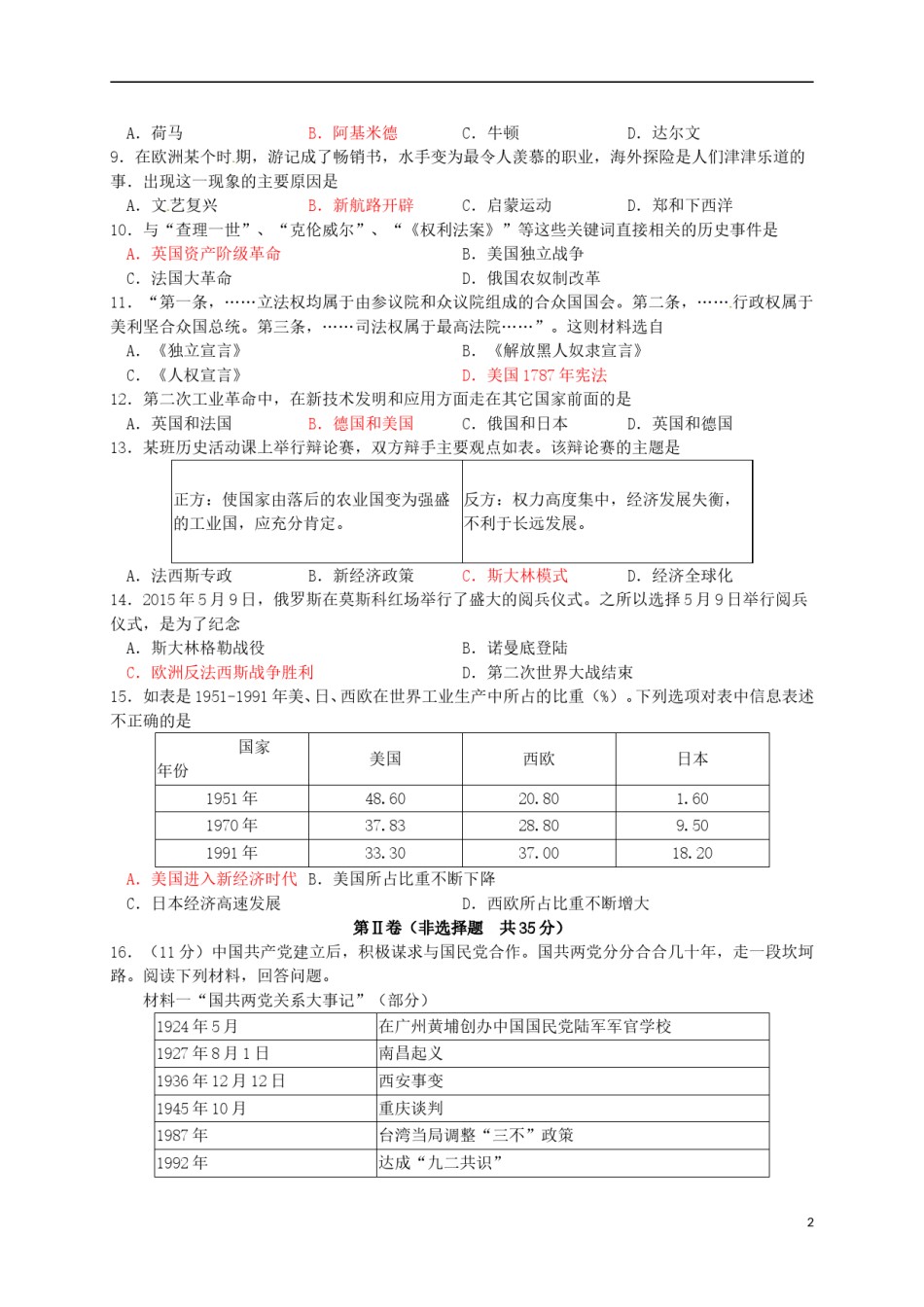 山东省淄博市2016年中考历史真题试题（含答案）.doc_第2页