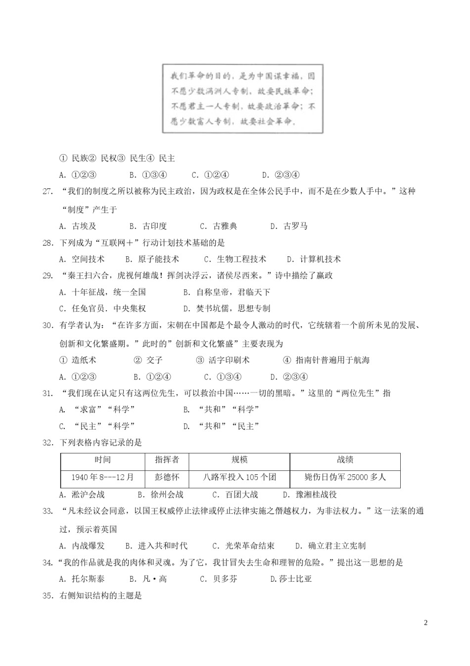 江苏省连云港市2017年中考历史真题试题（含答案）.doc_第2页