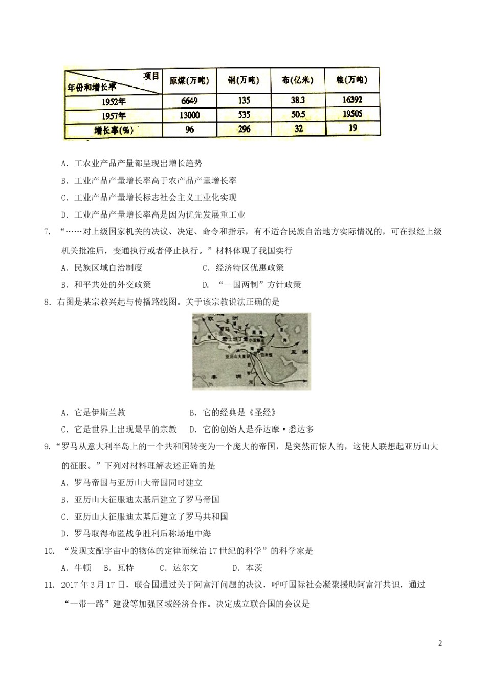 江西省2017年中考历史真题试题（含答案）.doc_第2页