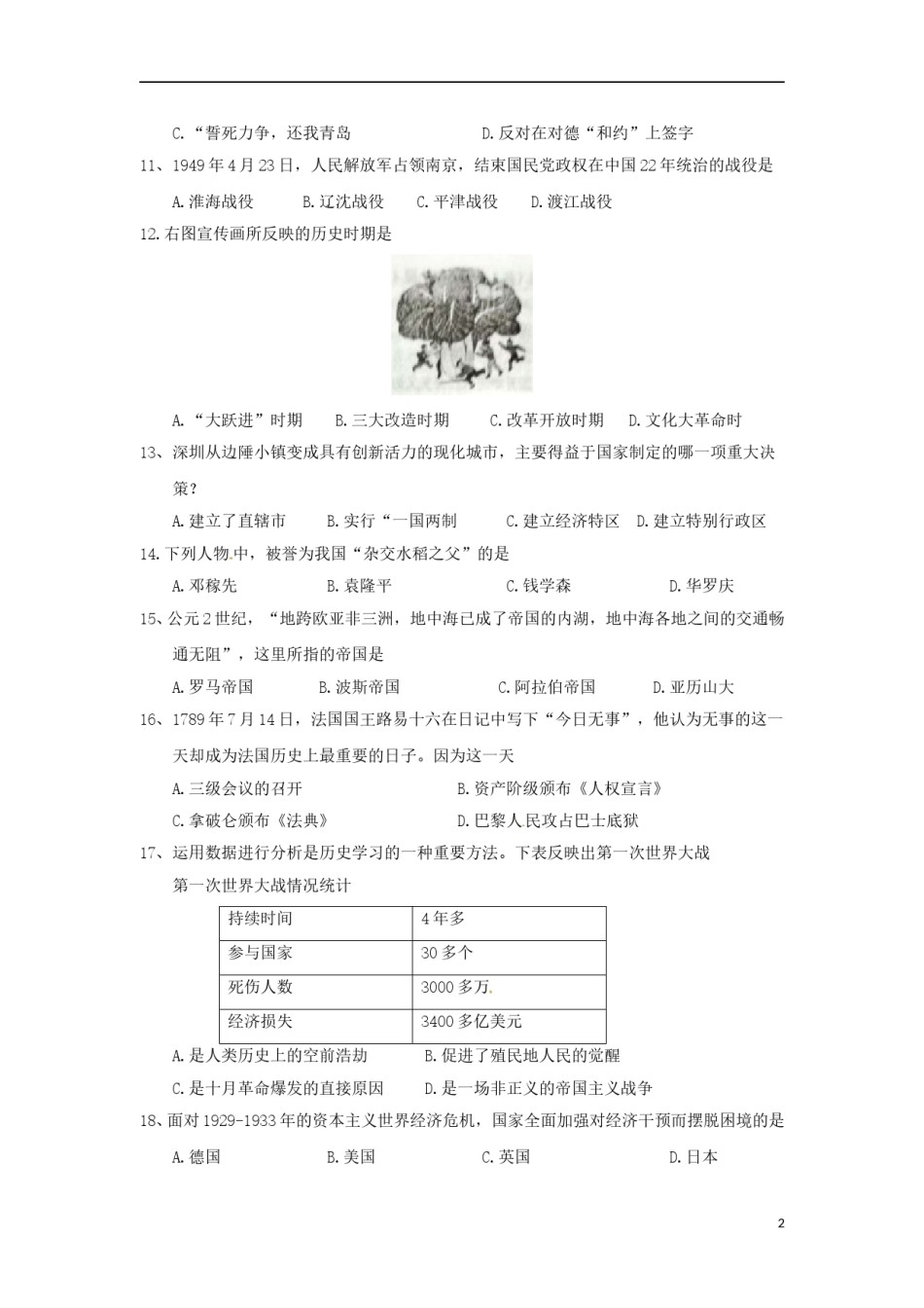 贵州省黔西南州、黔东南州、黔南州2018年中考文综（历史部分）真题试题（含答案）.doc_第2页