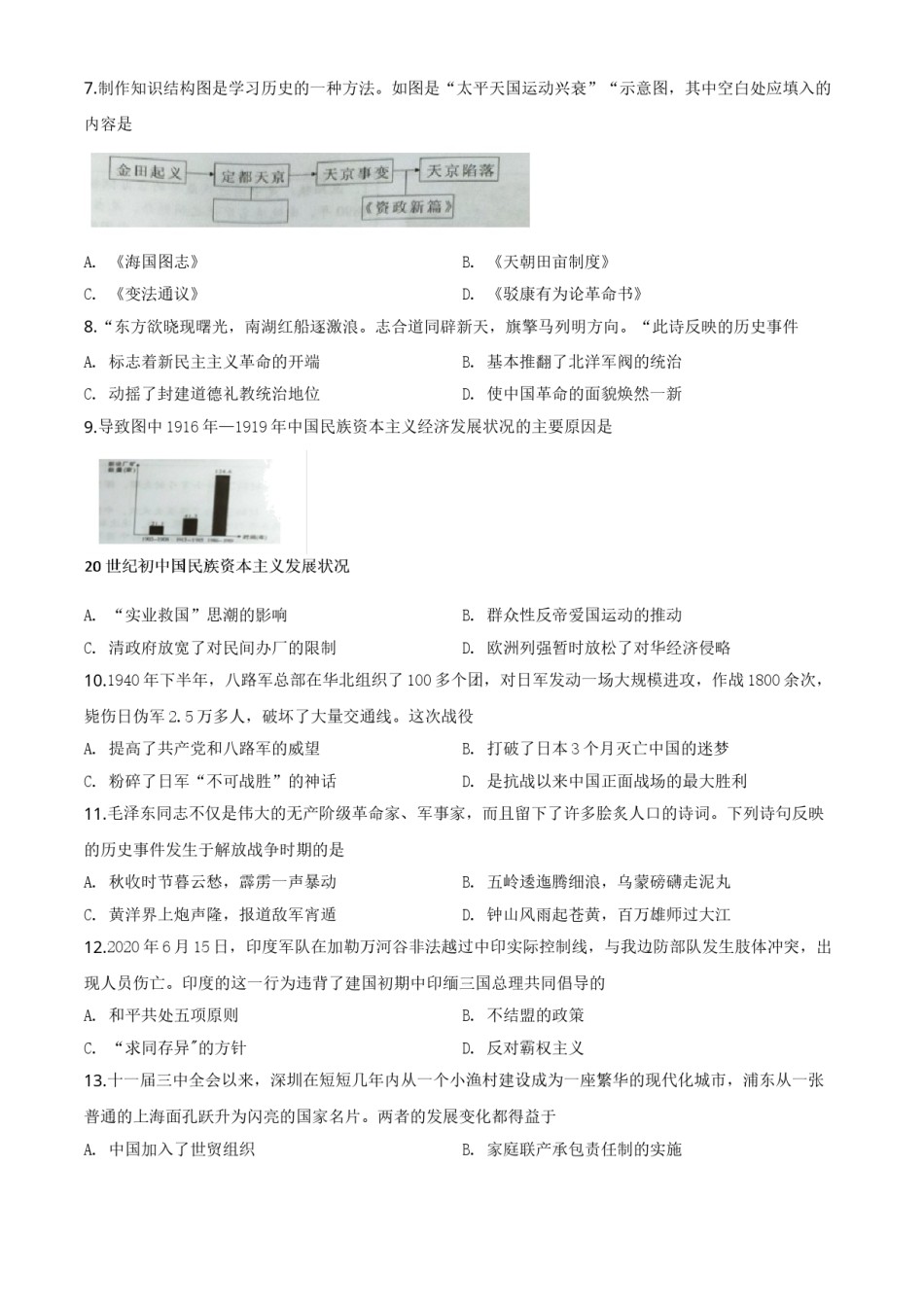 精品解析：湖南省益阳市2020年中考历史试题（原卷版）.doc_第2页