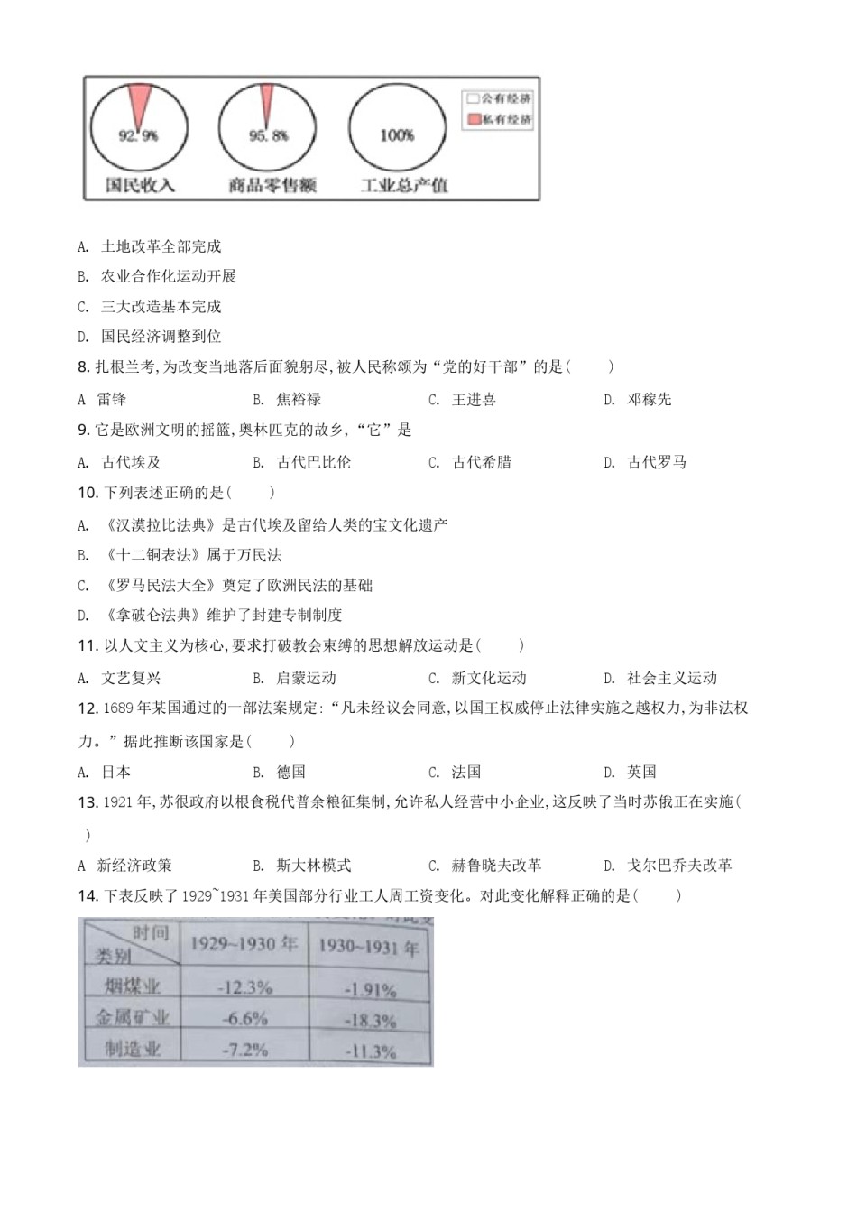 湖南省湘潭市2021年中考历史试题（原卷版）.doc_第2页
