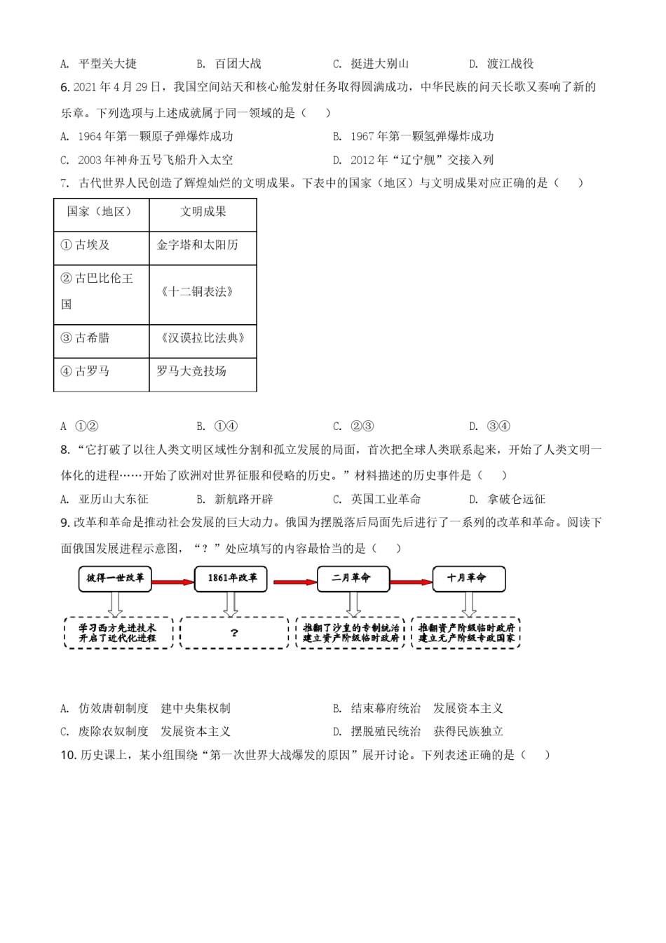 辽宁省大连市2021年中考历史试题（原卷版）.doc_第2页