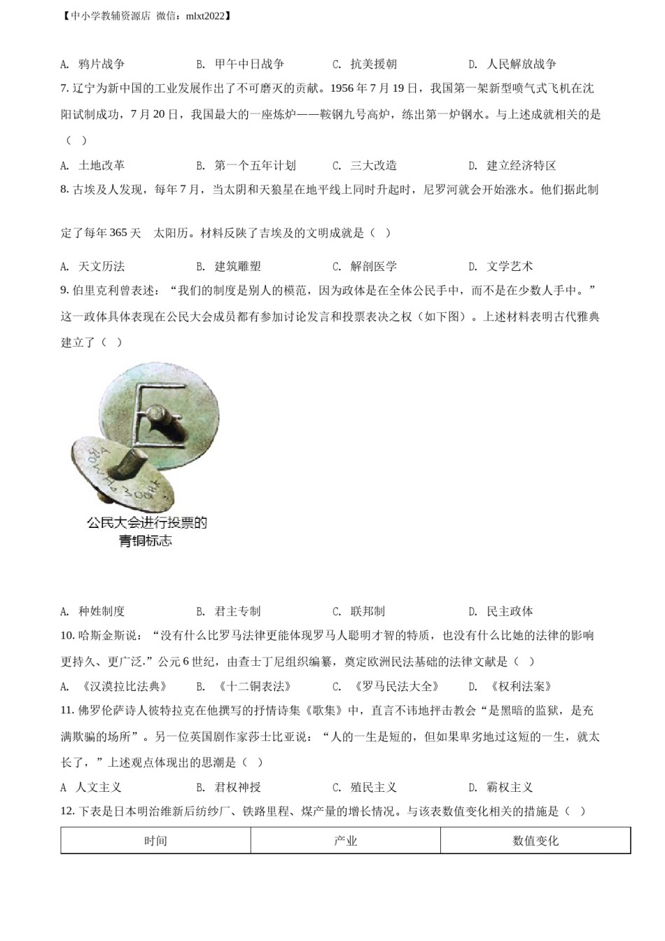 精品解析：2022年辽宁省沈阳市中考历史试题（原卷版）.docx_第3页