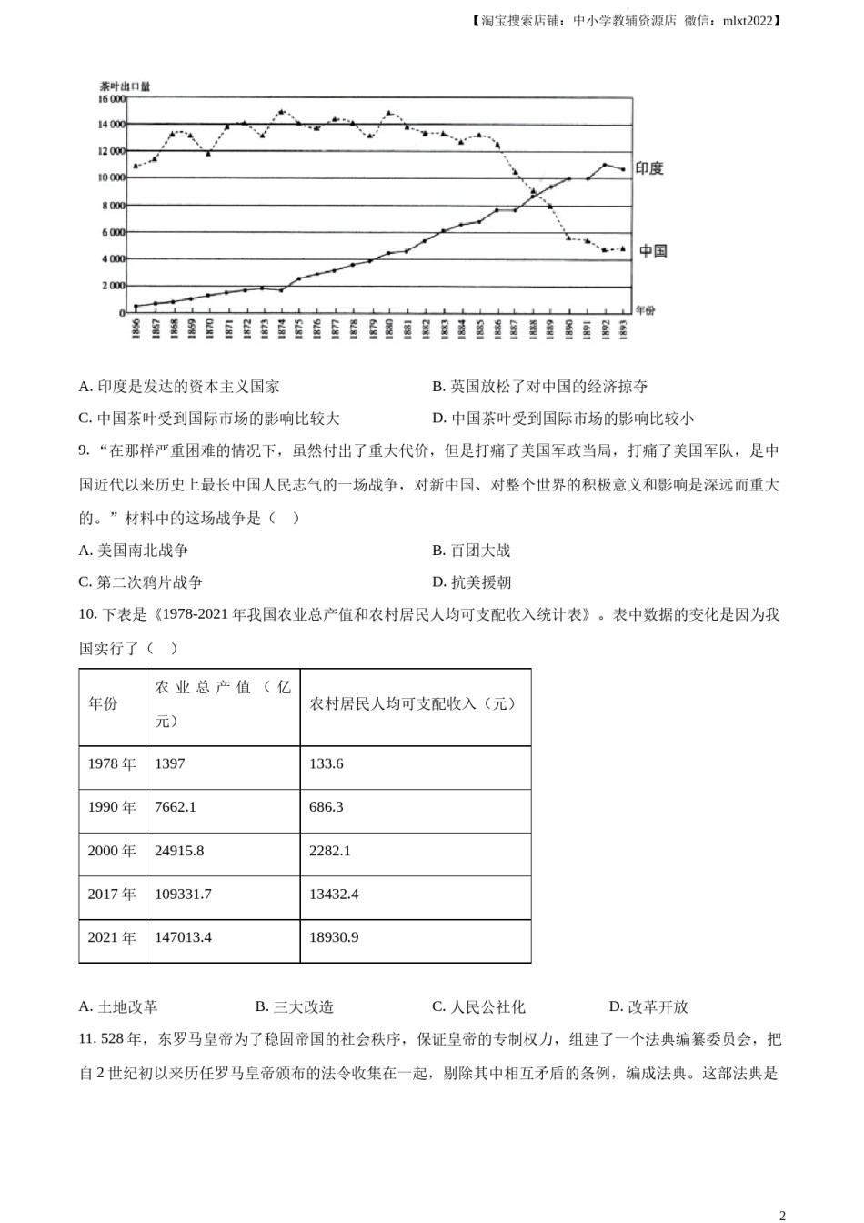精品解析：2023年湖南省郴州市中考历史真题（原卷版）.docx_第2页