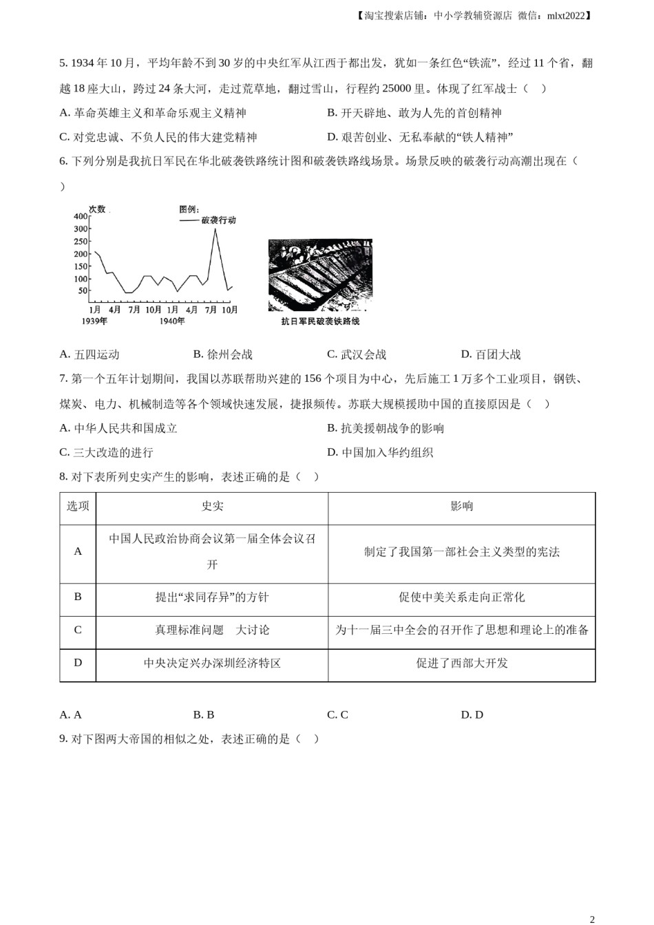 精品解析：2024年陕西省中考历史真题（A卷）（原卷版）.docx_第2页
