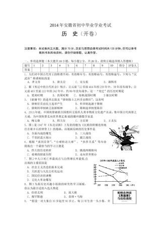 2014年安徽省历史中考试题及答案.doc