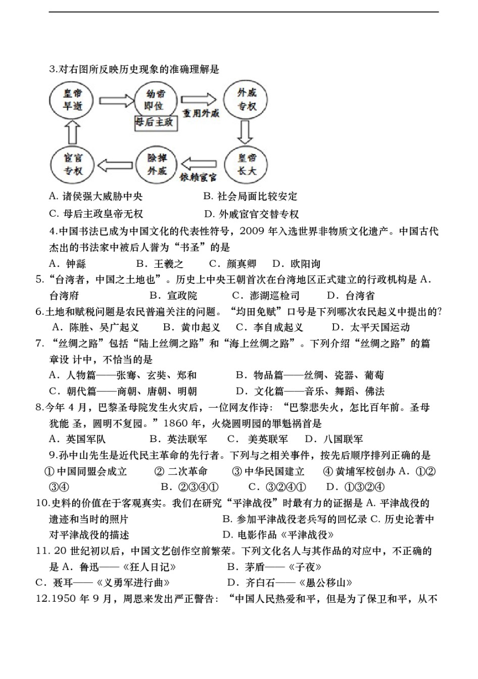 2019年山东省东营市中考历史试题及答案.doc_第2页