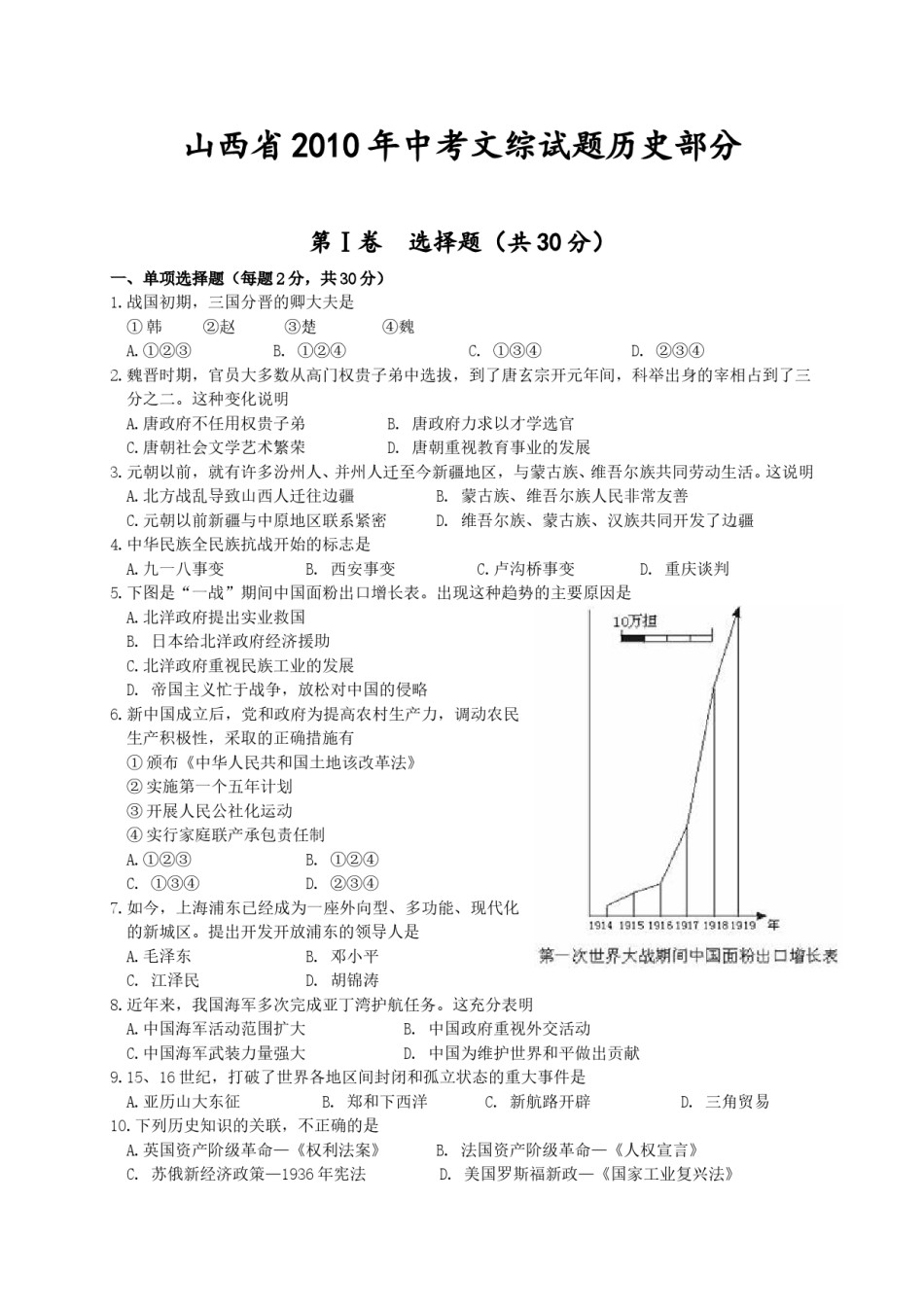 2010年山西省中考历史试题及答案.doc_第1页