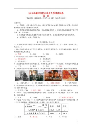 2013年广西柳州市中考历史真题试题.doc