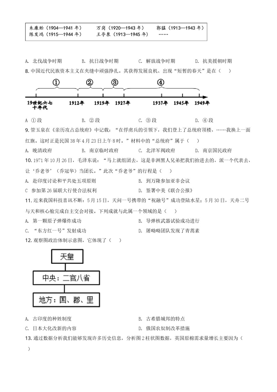 2021年江苏省盐城市中考历史试题（原卷版）.doc_第2页