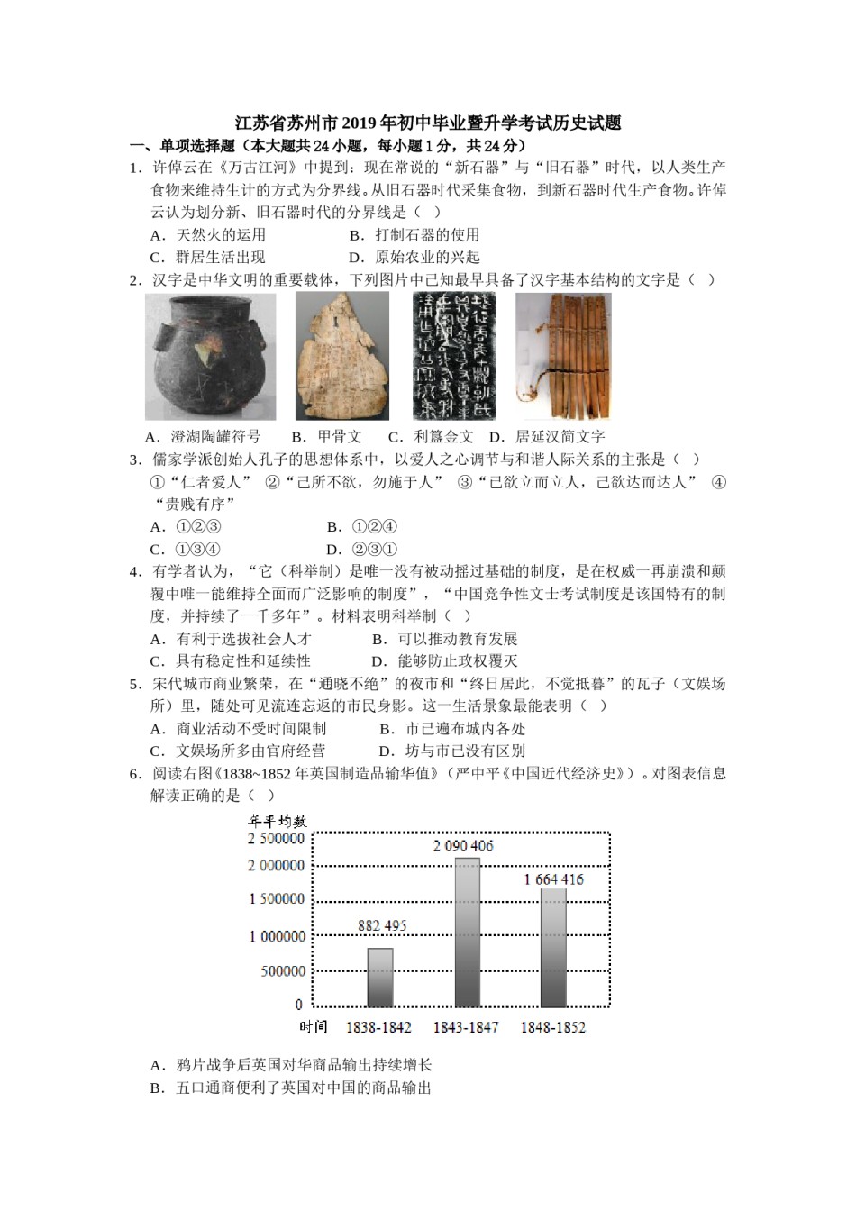 2019年江苏省苏州市中考历史试题及答案.doc_第1页