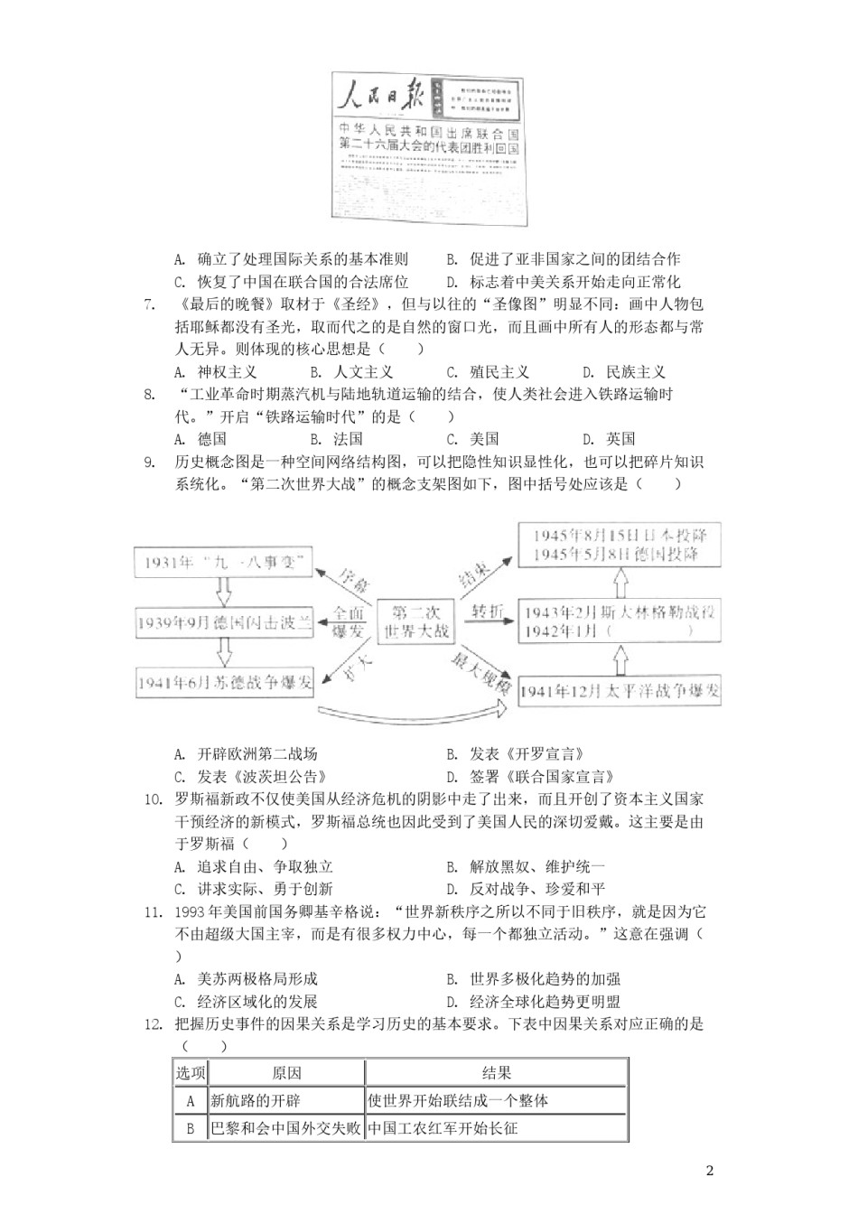 四川省泸州市2019年中考历史真题试题（含解析）.docx_第2页