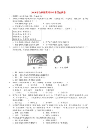 山东省滨州市2019年中考历史真题试题（含解析）.docx